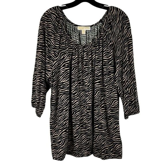 Michael Michael Kors Zebra Print 3/4 Sleeve Blouse 2X - Picture 1 of 10